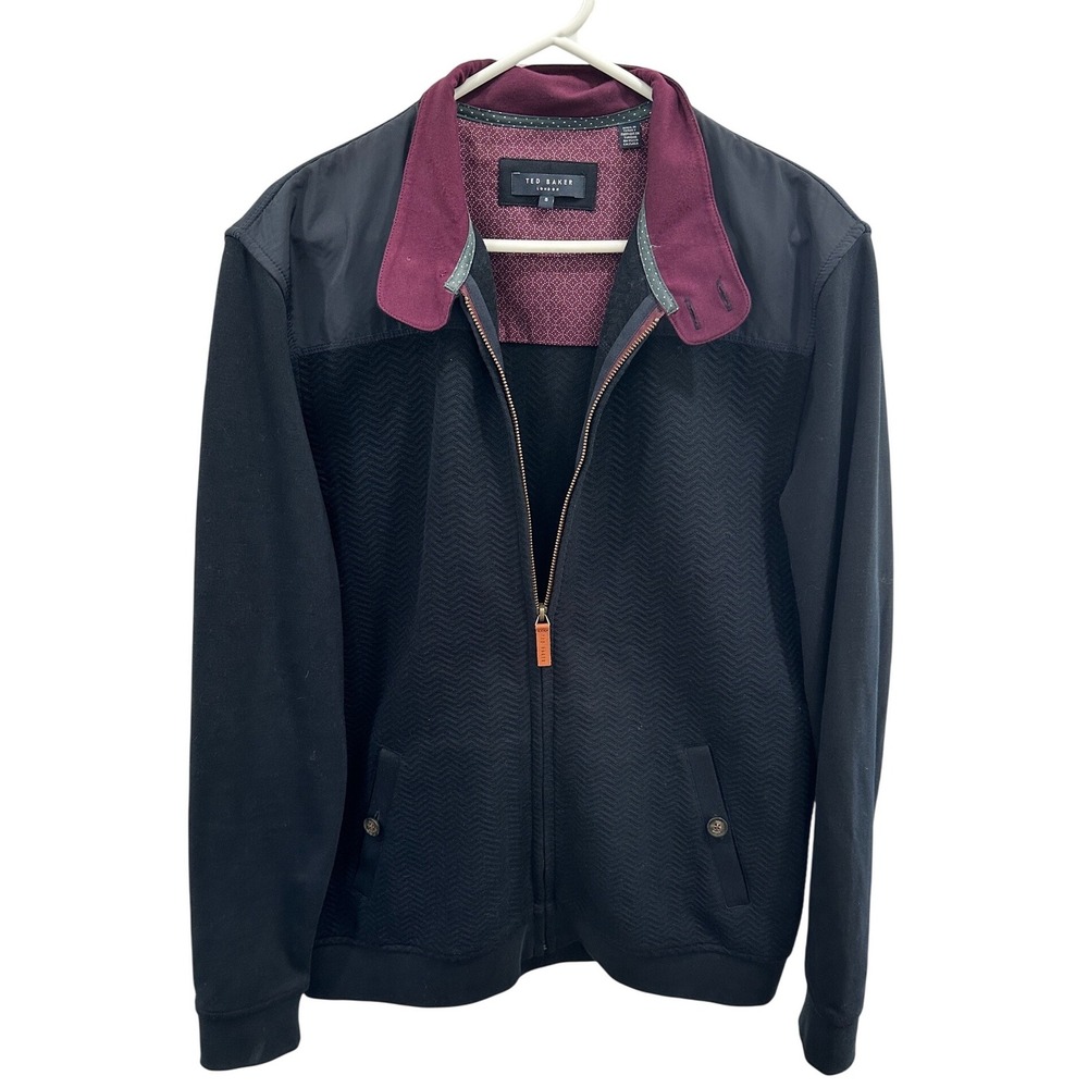 Ted Baker London Mens Full Zip Chevron Textured Jacket Navy Size 5‎ XL